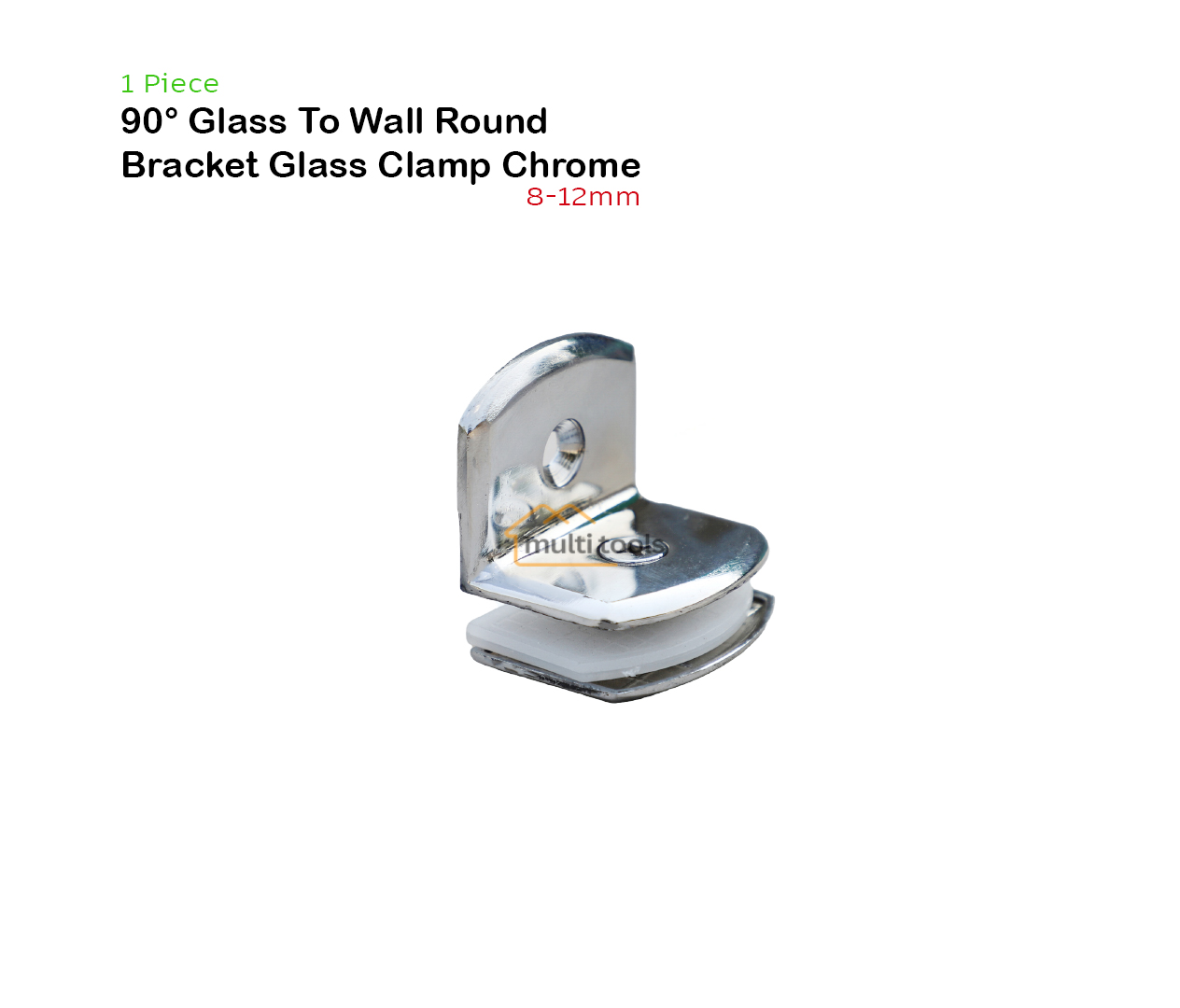 90° Glass To Wall Round Bracket Glass Clamp Chrome 8-12Mm